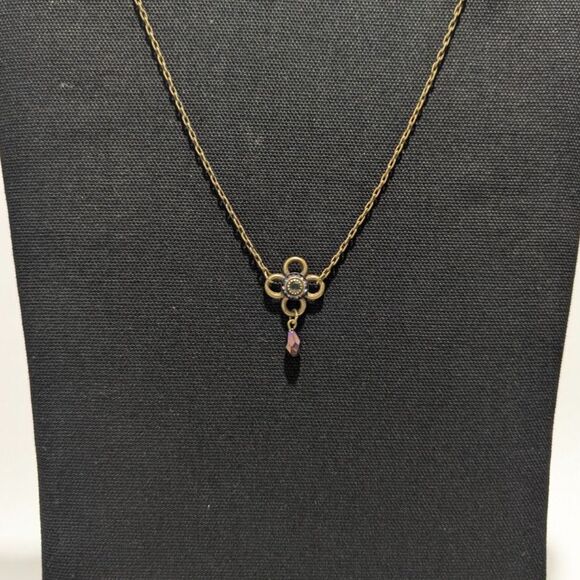 Flower Charm Wine Rhinestones on Copper Tone Chain - Picture 7 of 7